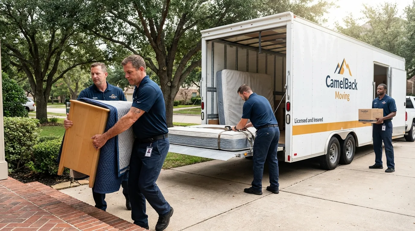 Crew loading residential truck for cross-state move from Violet, LA