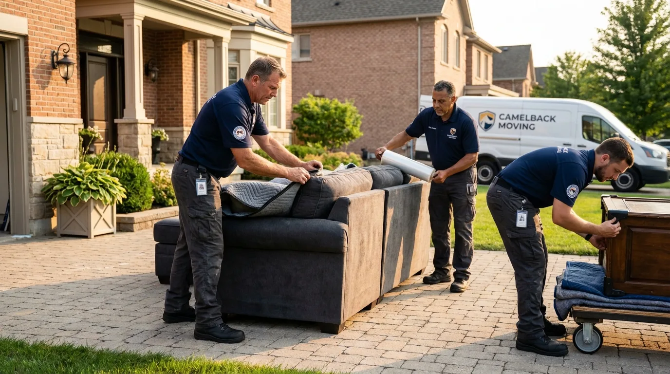 Large estate moving crew wrapping furniture in Violet, LA