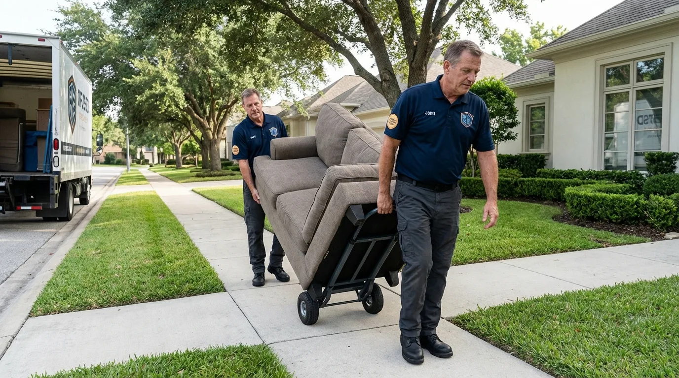 Local residential moving crew loading furniture in Violet, LA