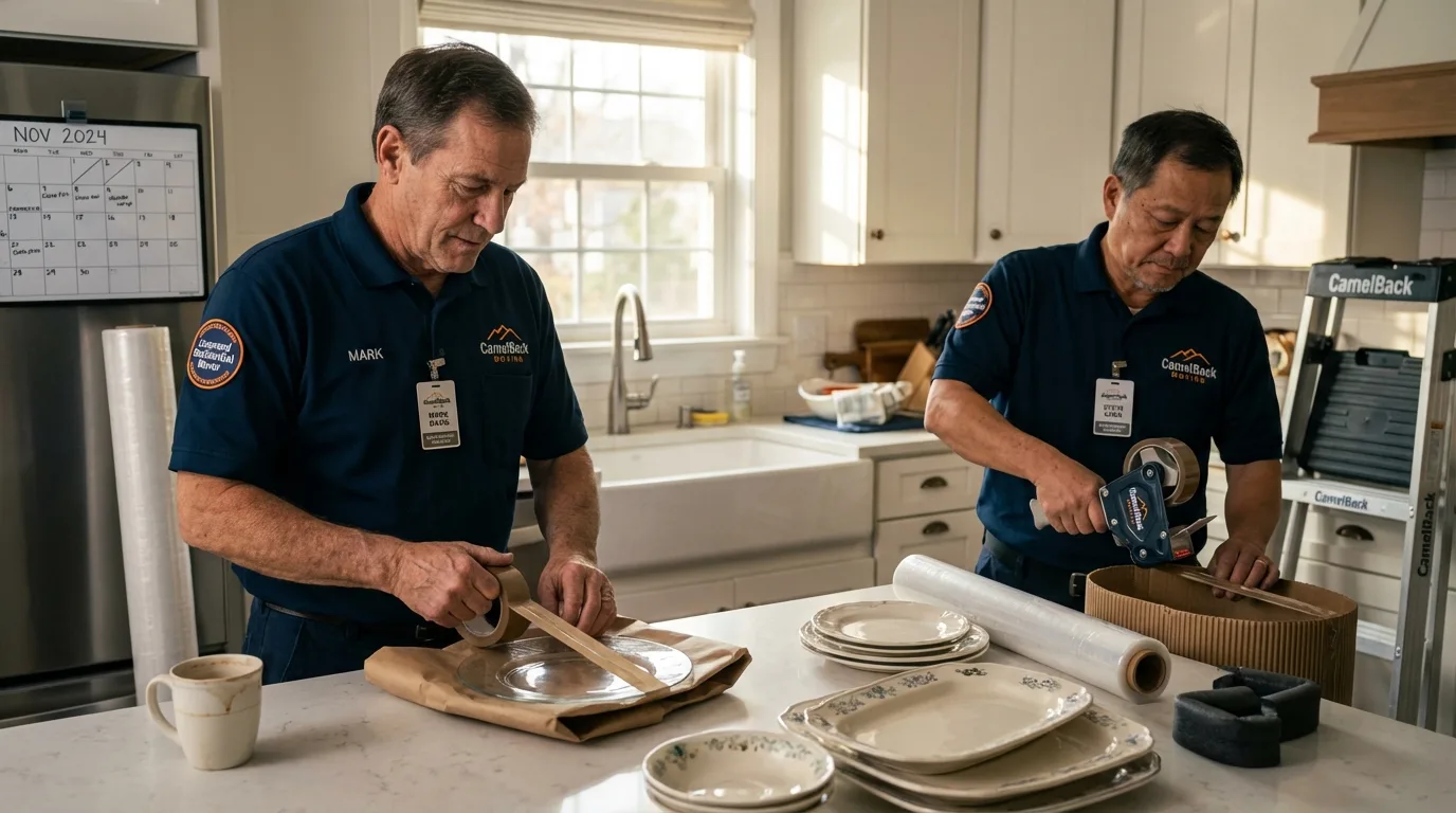 Professional crew packing kitchen dishware in Violet, LA